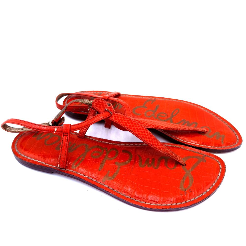 Sam Edelman Women's Orange Gigi Leather T-Strap Thong Sandals Size 6.5